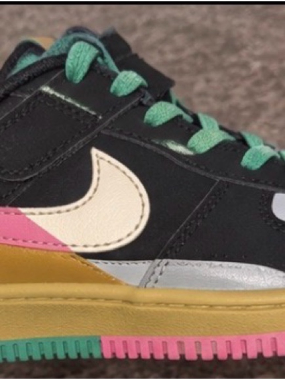 Nike Kids Black Sneakers with Mint Laces and Multicolor Accents